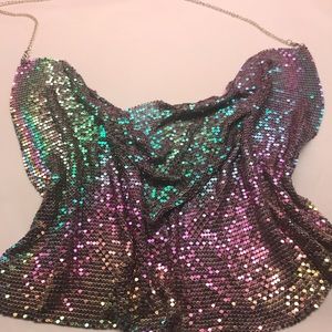 4 Metal chain crop top festival rave club hologram